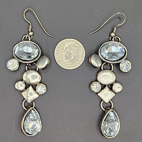 Dangle Earrings: Statement Silver-Tone and Crystal Sparkle - Picture 5 of 6